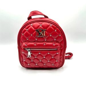Red Quilted Backpack with Studs